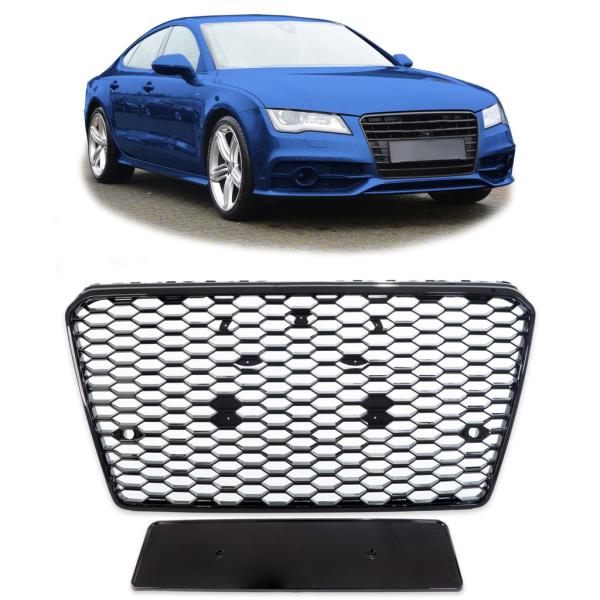 Wabengrill Kühlergrill Schwarz glanz Gitter passend für Audi A7 C7 2010-2014 kein RS7