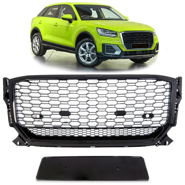 Wabengrill Kühlergrill Schwarz glanz komplett Gitter passend für Audi Q2 GA alle Modelle
