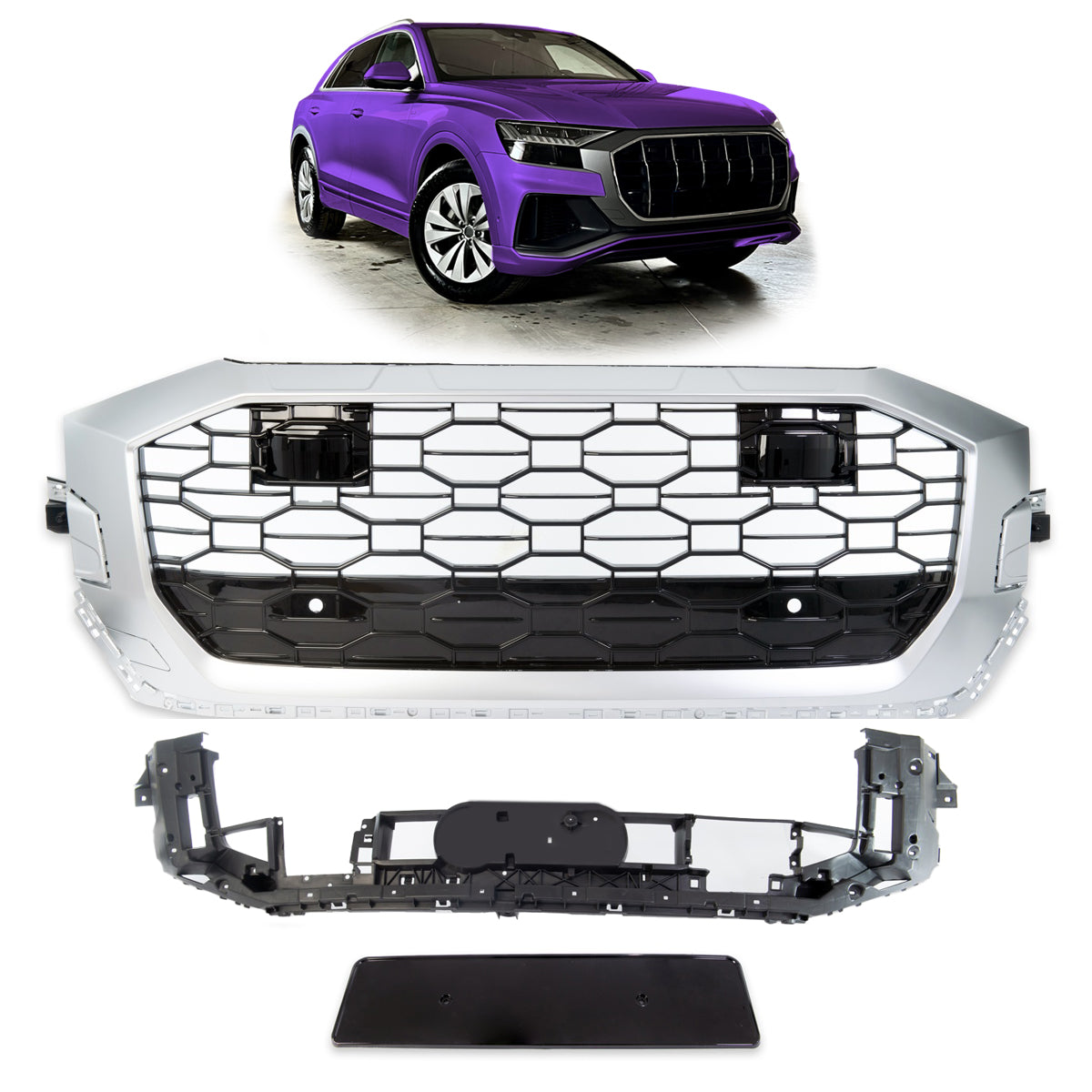Sport Grille Silver Matt & Gloss Black passend für Audi Q8 2019-present – Bild 1