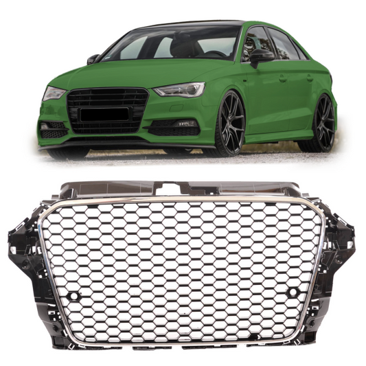 Sportgrill / Kühlergrill passend für Audi A3 8V 12-16 Hochglanz Schwarz / Chrom in Wabendesign
