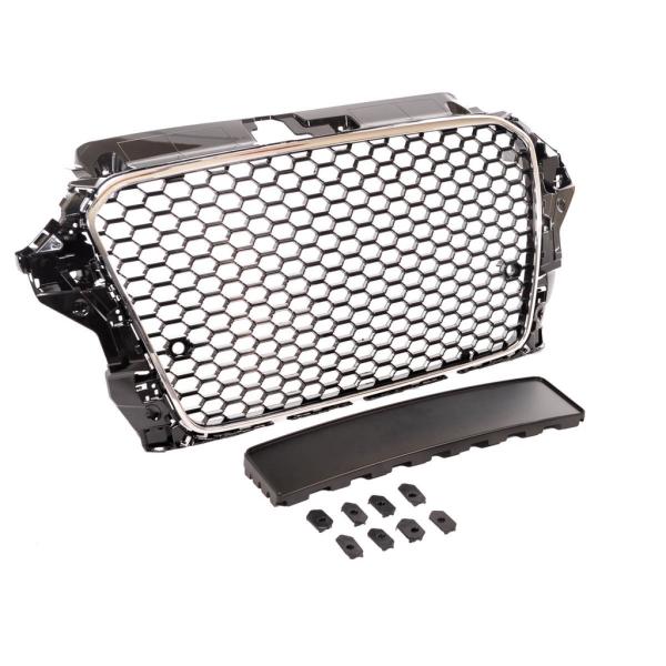 Sportgrill / Kühlergrill passend für Audi A3 8V 12-16 Hochglanz Schwarz / Chrom in Wabendesign