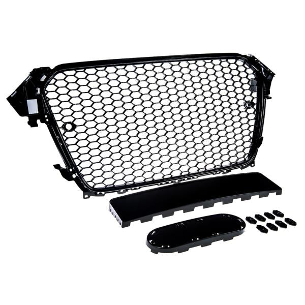 Sportgrill / Kühlergrill passend für Audi A4 B8 Facelift 13-16 Hochglanz-schwarz mit Emblemhalter