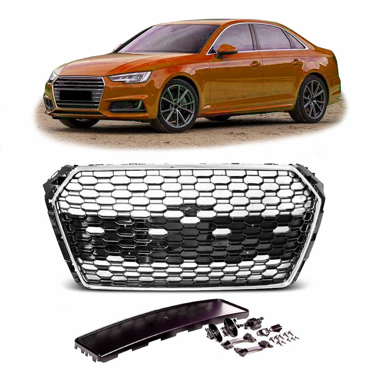 Front Grille Chrome & Black passend für Audi A4 B9 8W 2016-2019 – Bild 1