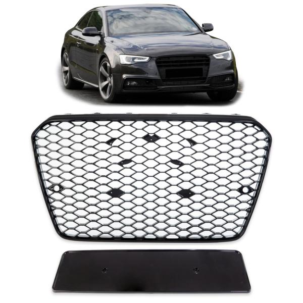 Sport Kühlergrill Grill ohne Emblem Schwarz glanz passend für Audi A5 B8 8T 11-17