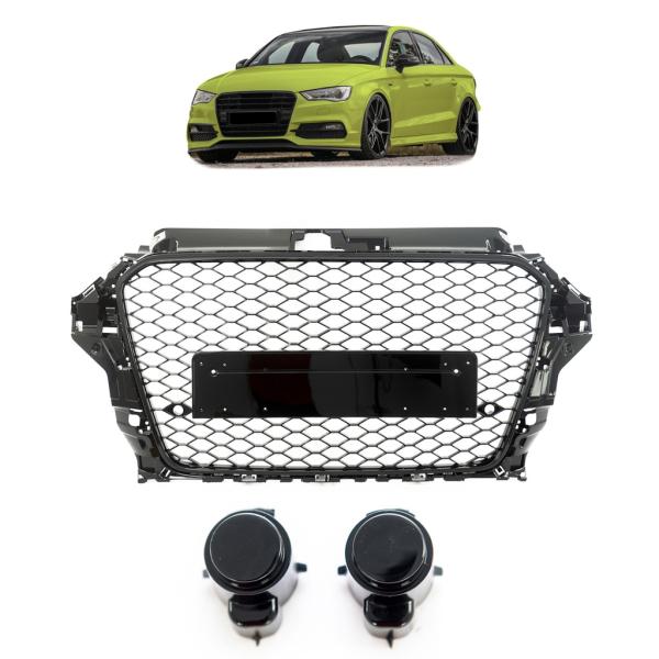 Wabendesign Kühlergrill Schwarz Glanz +PDC passt passend für Audi A3 8V 12-16 ohne RS3