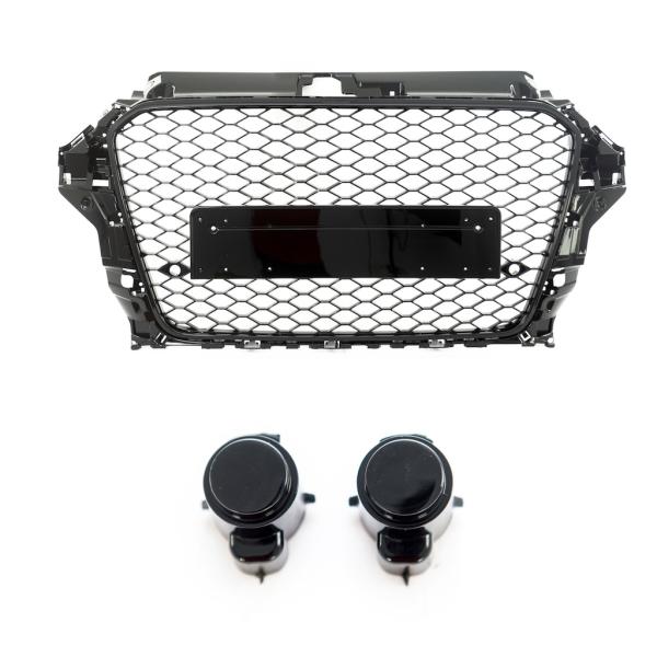 Wabendesign Kühlergrill Schwarz Glanz +PDC passt passend für Audi A3 8V 12-16 ohne RS3