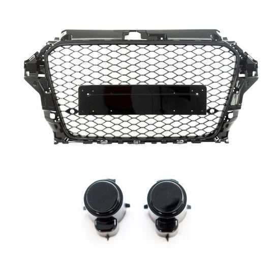 Wabendesign Kühlergrill Schwarz Glanz +PDC passt passend für Audi A3 8V 12-16 ohne RS3