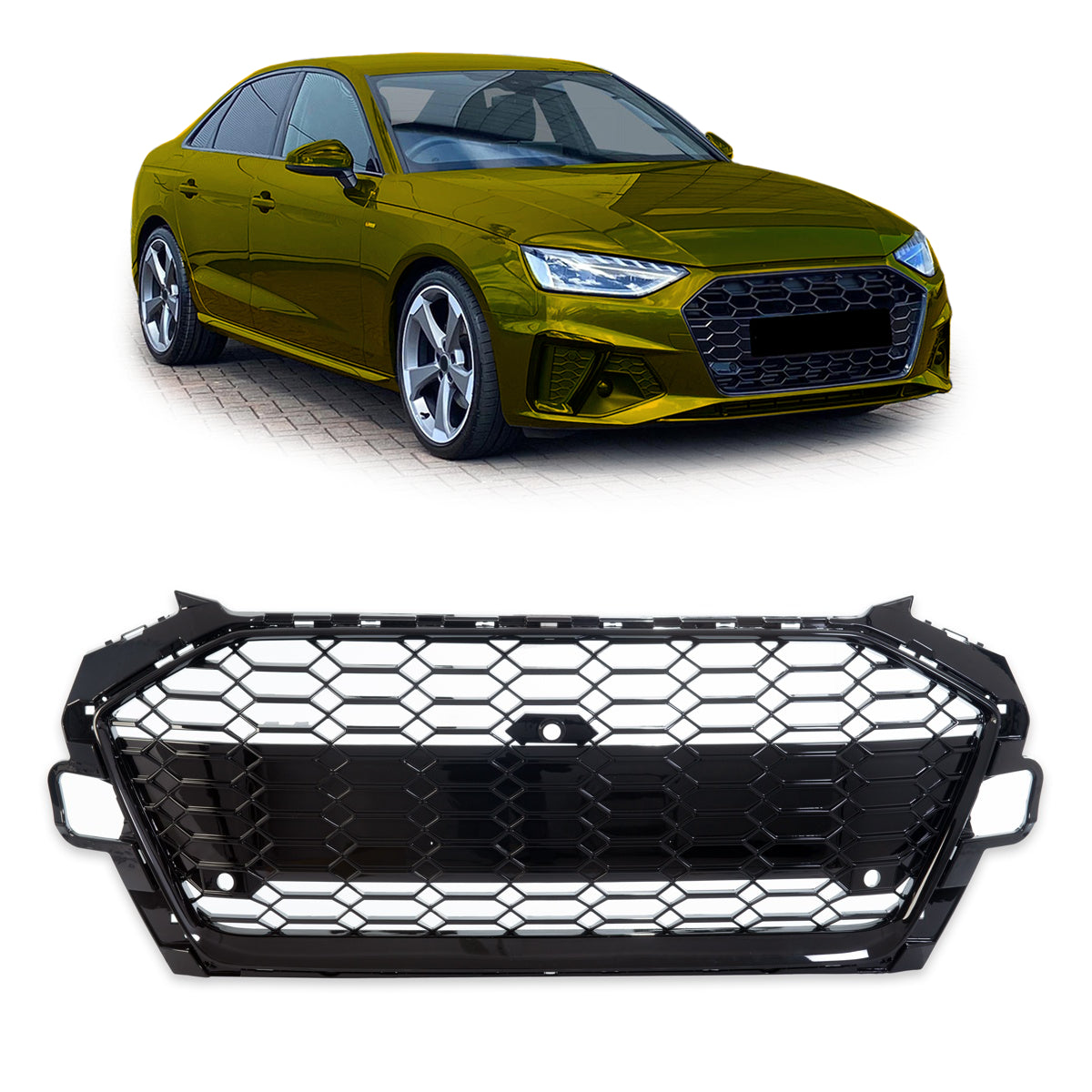 Gloss Black Front Grille with Camera passend für Audi A4 B9 2019-2023 – Bild 1