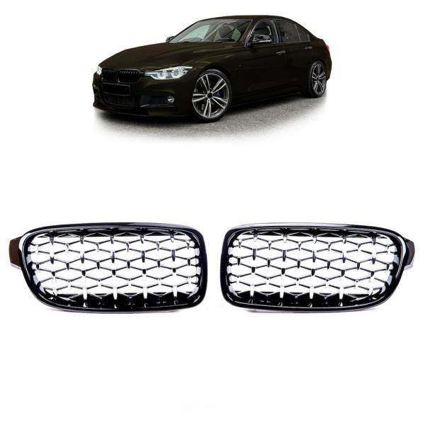 Sportgrill Kühlergrill passend für BMW 3er F30 / F31 11-19 Hochglanz schwarz/chrom