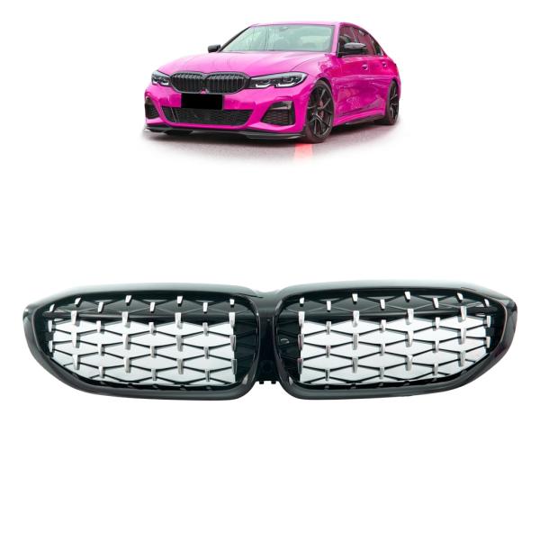 Diamant Wabengrill Kühlergril Schwarz Glanz Chrom Sport passend für BMW 3er G20 G21