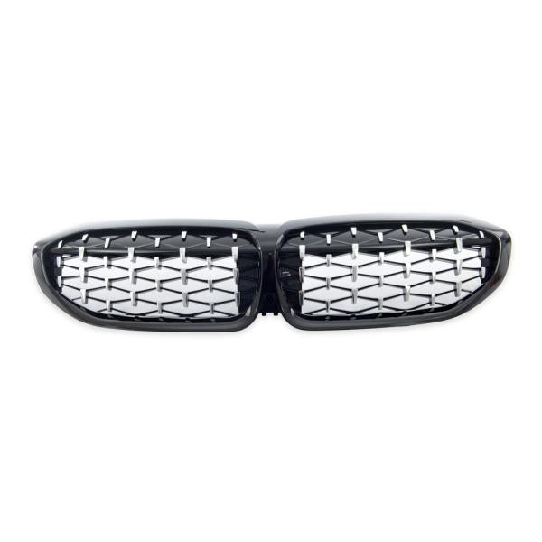 Diamant Wabengrill Kühlergril Schwarz Glanz Chrom Sport passend für BMW 3er G20 G21