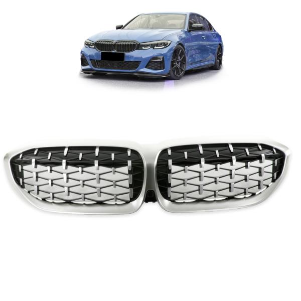 Sportgrill Kühlergrill passend für BMW 3er G20 / G21 19-22 Hochglanz schwarz/Matt silber