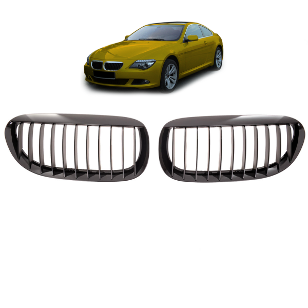 Jeu de calandres noir brillant Performance compatible avec BMW Série 6 E63 E64 de 2003 à 2010