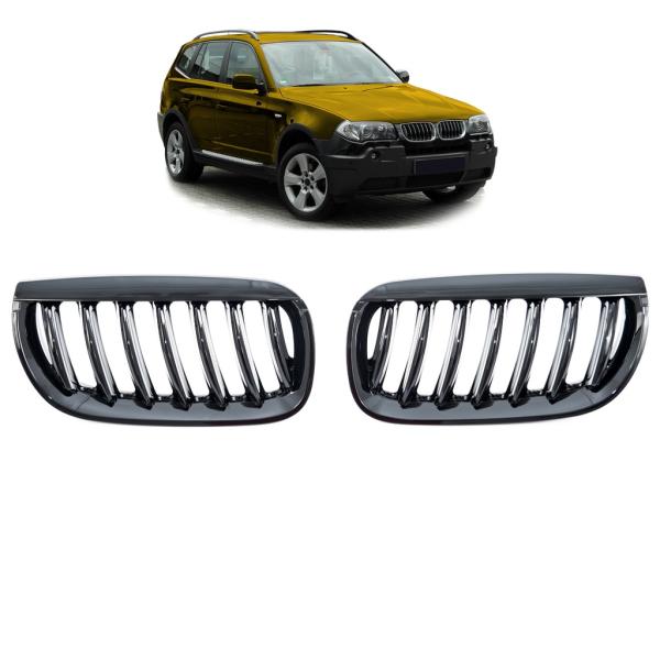Kühlergrill / Sportgrill passend für BMW X3 E83 03-06 schwarz glanz