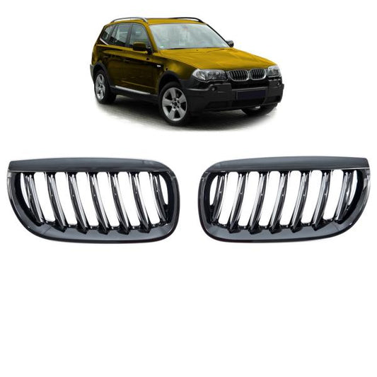 Kühlergrill / Sportgrill passend für BMW X3 E83 03-06 schwarz glanz
