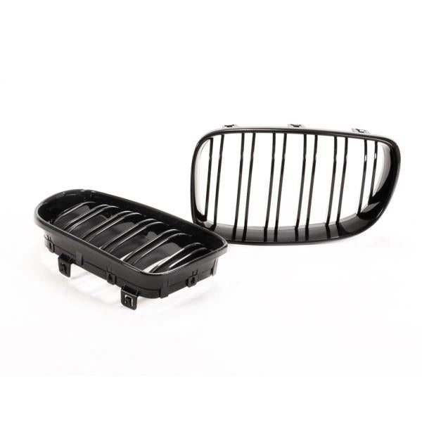 Kühlergrill Schwarz Glanz Doppelsteg SATZ passend für BMW 1er E81 E82 E87 E88