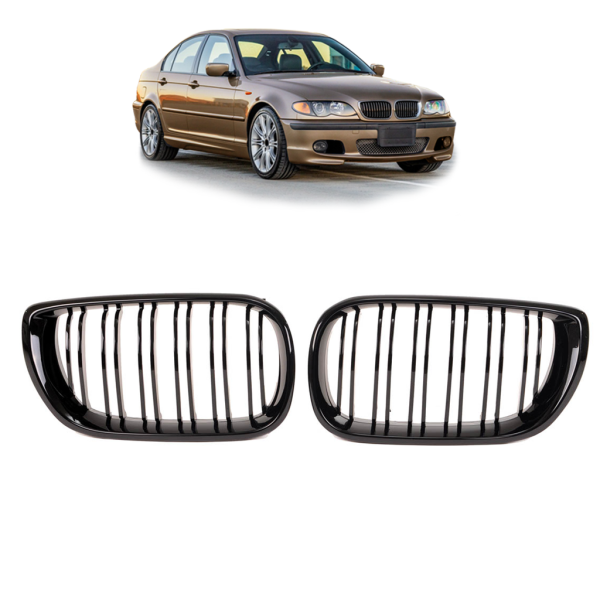 Kühlergrill passend für BMW 3er E46 Limo Touring 01-05 FACELIFT Schwarz Glanz Doppelsteg