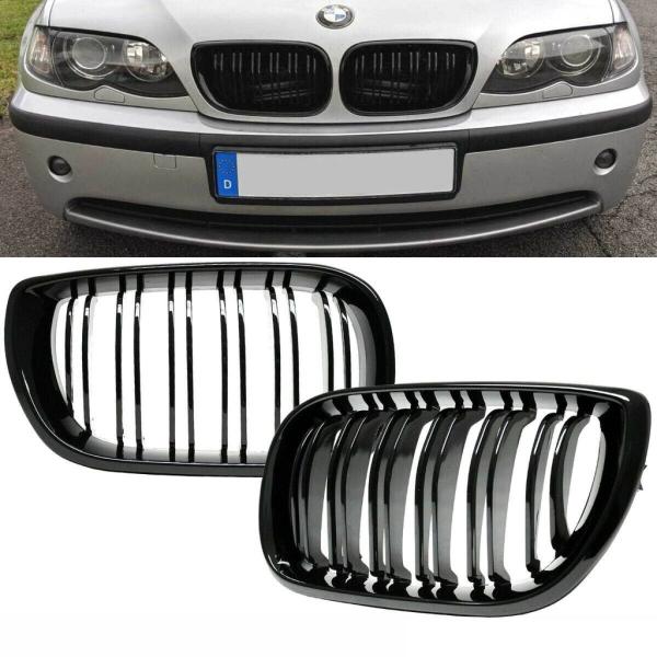 Kühlergrill passend für BMW 3er E46 Limo Touring 01-05 FACELIFT Schwarz Glanz Doppelsteg