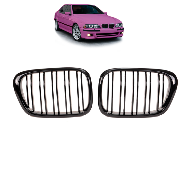 Grill Kühlergrill Doppelsteg passend für BMW 5er E39 passend Schwarz Hochglanz + M M5
