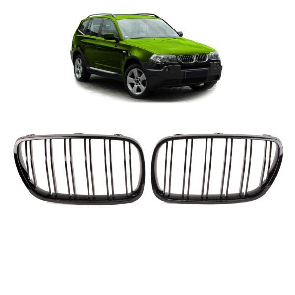 Kühlergrill SET Schwarz Hochglanz Doppelsteg passend für BMW X3 E83 LCI 06-11