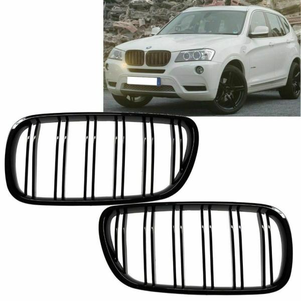 Doppelsteg KÜHLERGRILL SET Schwarz Glanz Sport passt passend für BMW X3 F25 10-14