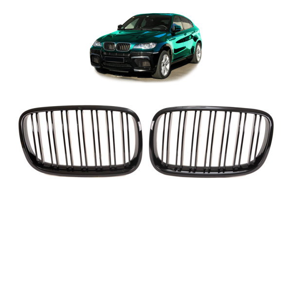 Doppelsteg Kühlergrill Schwarz Glanz Set passt passend für BMW X5 E70 X6 E71 E72 06-13