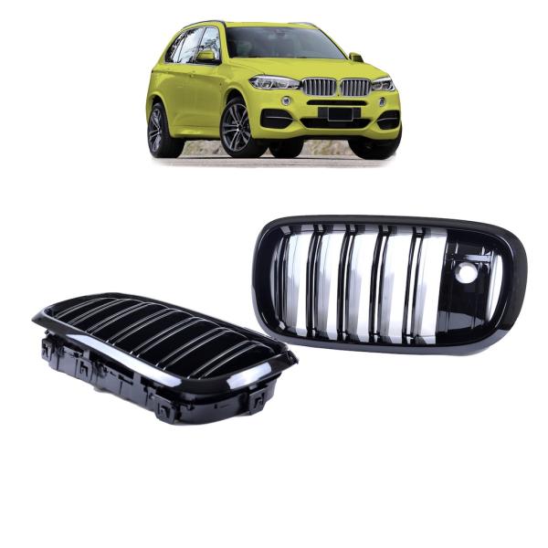 Set Doppelsteg KÜHLERGRILL Glanz Schwarz passt passend für BMW X5 F15 X6 F16 mit Kamera