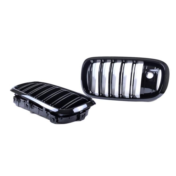 Set Doppelsteg KÜHLERGRILL Glanz Schwarz passt passend für BMW X5 F15 X6 F16 mit Kamera