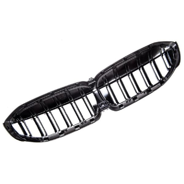 Set Doppelsteg Kühlergrill passt passend für den BMW 3er G20 G21 Schwarz Glanz Sport