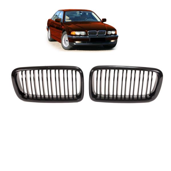 Set Doppelsteg Kühlergrill Schwarz GLANZ Performance passt passend für BMW 7er E38 94-02