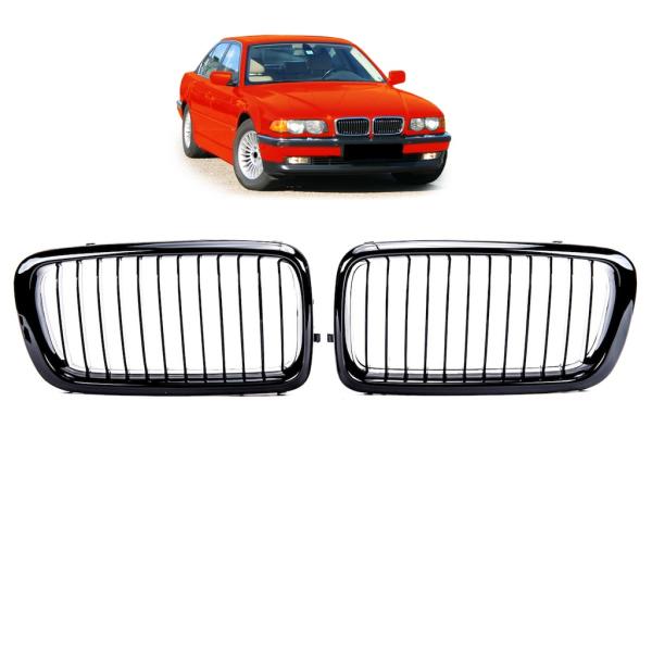 Set Kühlergrill Schwarz GLANZ Performance passt passend für BMW 7er E38 94-02