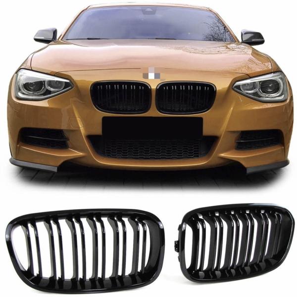 Sportgrill Kühlergrill Doppelsteg passend für BMW 1er F20 / F21 11-15 glanz schwarz