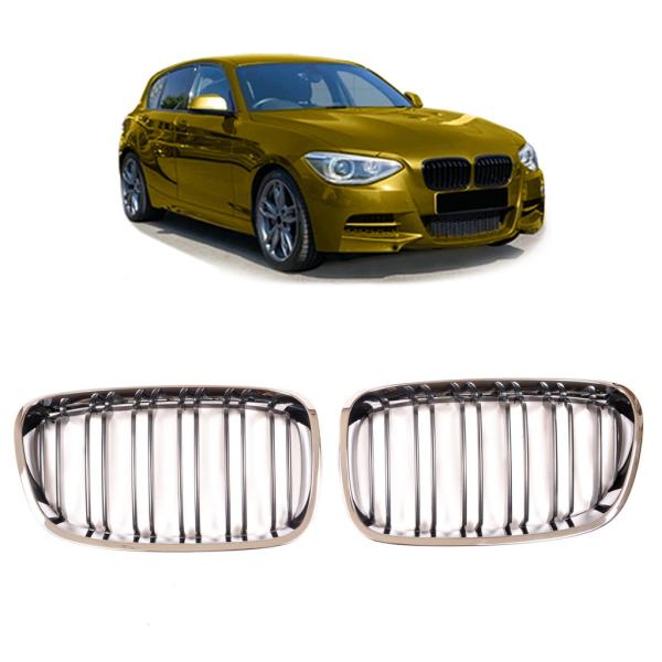 Sportgrill Kühlergrill Doppelsteg passend für BMW 1er F20 / F21 11-15 schwarz/chrom