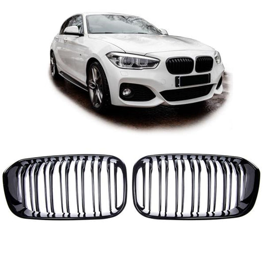 Sportgrill Kühlergrill Doppelsteg passend für BMW 1er F20 / F21 15-19 glanz schwarz
