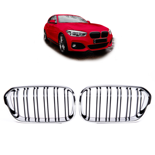 Sportgrill Kühlergrill Doppelsteg passend für BMW 1er F20 / F21 15-19 schwarz/chrom