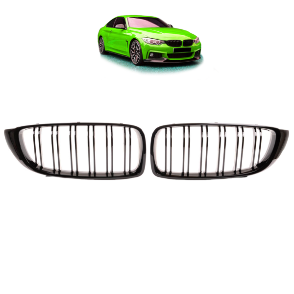 Sportgrill Kühlergrill Doppelsteg passend für BMW 4er F32 / F33 /F36 13-21 Hochglanz schwarz