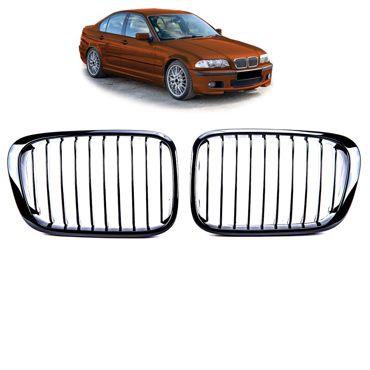 Front Grille Gloss Black Single Line passend für BMW 3 Series E46 1998-2001 – Bild 1