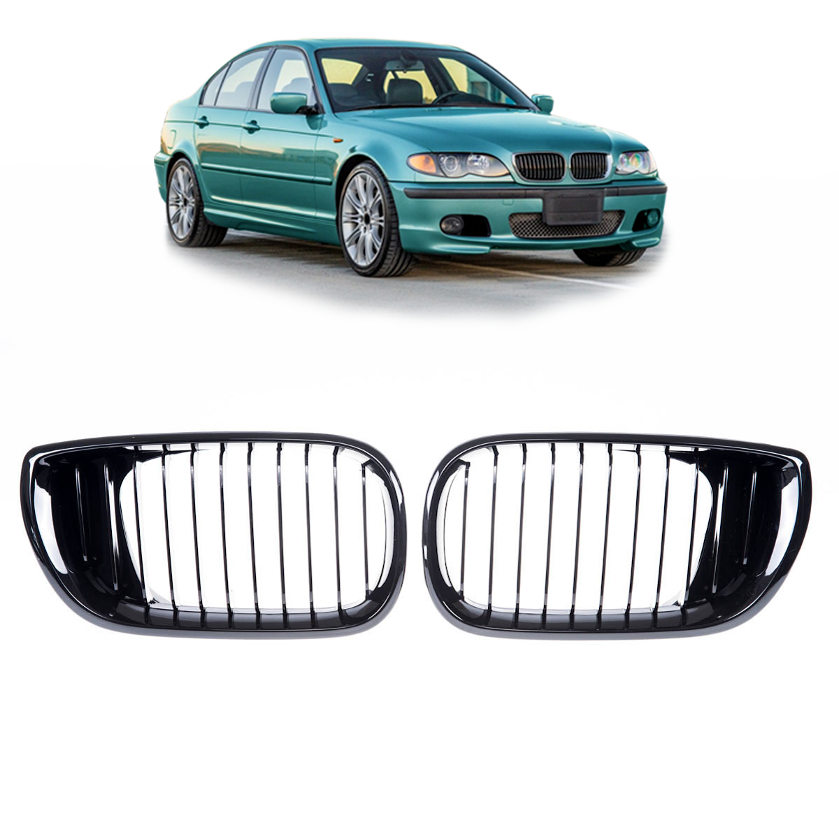 Front Grille Gloss Black passend für BMW 3 Series E46 Sedan/Touring 2001-2005 – Bild 1