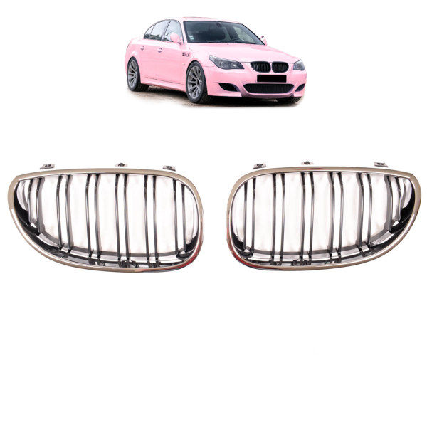 Sportgrill Kühlergrill Doppelsteg passend für BMW 5er E60 / E61 03-10 schwarz/chrom