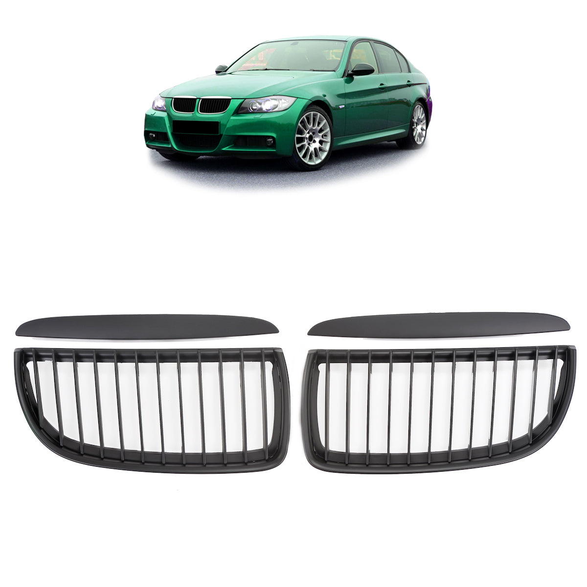 Matt Black Single Line Front Grille passend für BMW 3 Series E90 E91 2005-2008 – Bild 1