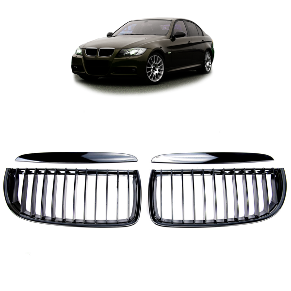 Sportgrill Kühlergrill Single passend für BMW 3er E90 / E91 05-08 Hochglanz schwarz