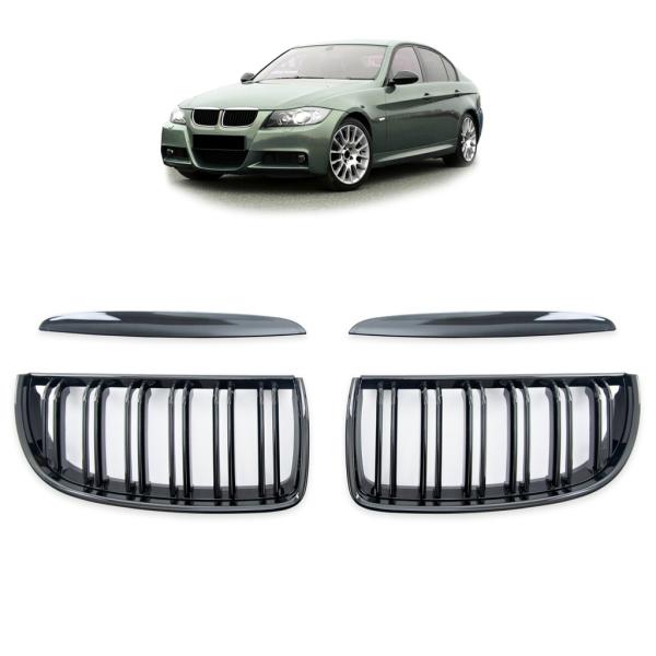 Sportgrill Kühlergrill Doppelsteg passend für BMW 3er E90 / E91 05-08 Hochglanz schwarz