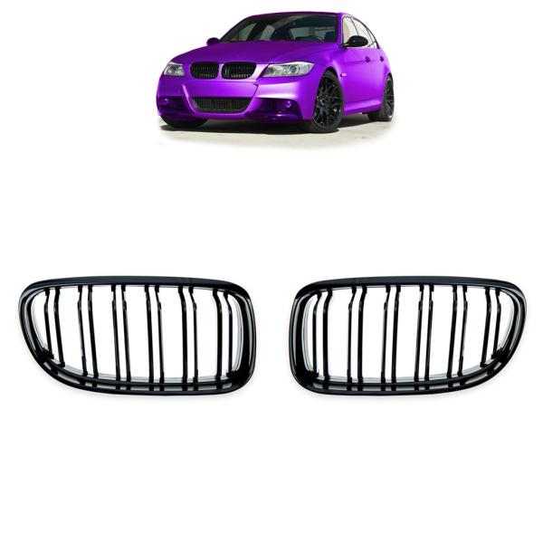 Sportgrill Kühlergrill Doppelsteg passend für BMW 3er E90 / E91 08-12 Hochglanz schwarz