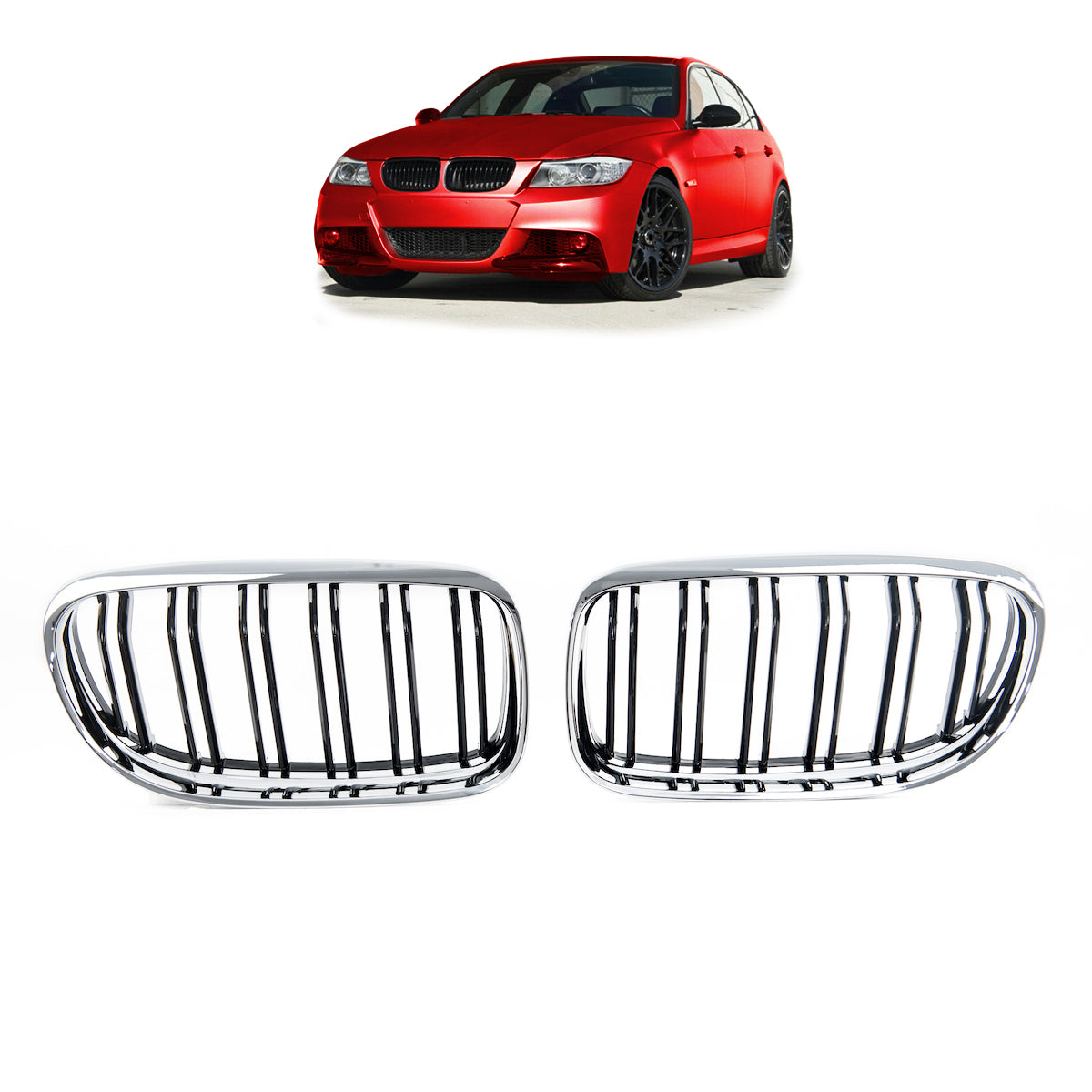 Dual Line Chrome & Black Grille passend für BMW 3 Series E90 E91 2008-2011 – Bild 1
