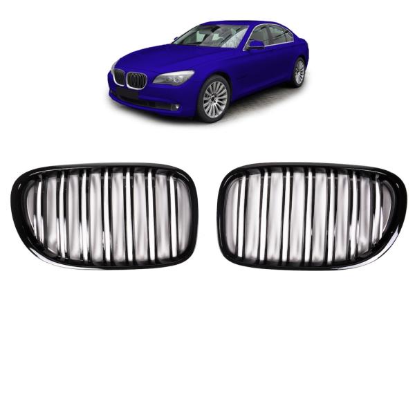 Doppelsteg Kühlergrill Schwarz GLANZ Performance passt passend für BMW 7er F01 F02 08-15