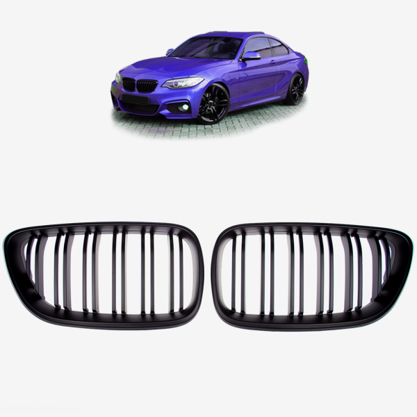 Kühlergrill SET Schwarz Matt Doppelsteg passt passend für BMW 2er F22 F23 235 240 M2