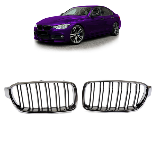 Sportgrill Kühlergrill passend für BMW 3er F30 / F31 11-19 Doppelsteg Hochglanz schwarz/chrom