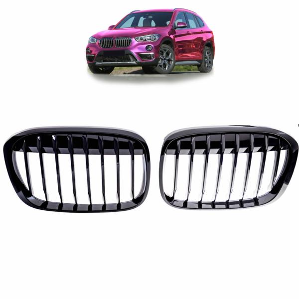 Sportgrill Kühlergrill Single kompatibel mit passend für BMW X1 F48 14-19 schwarz glanz