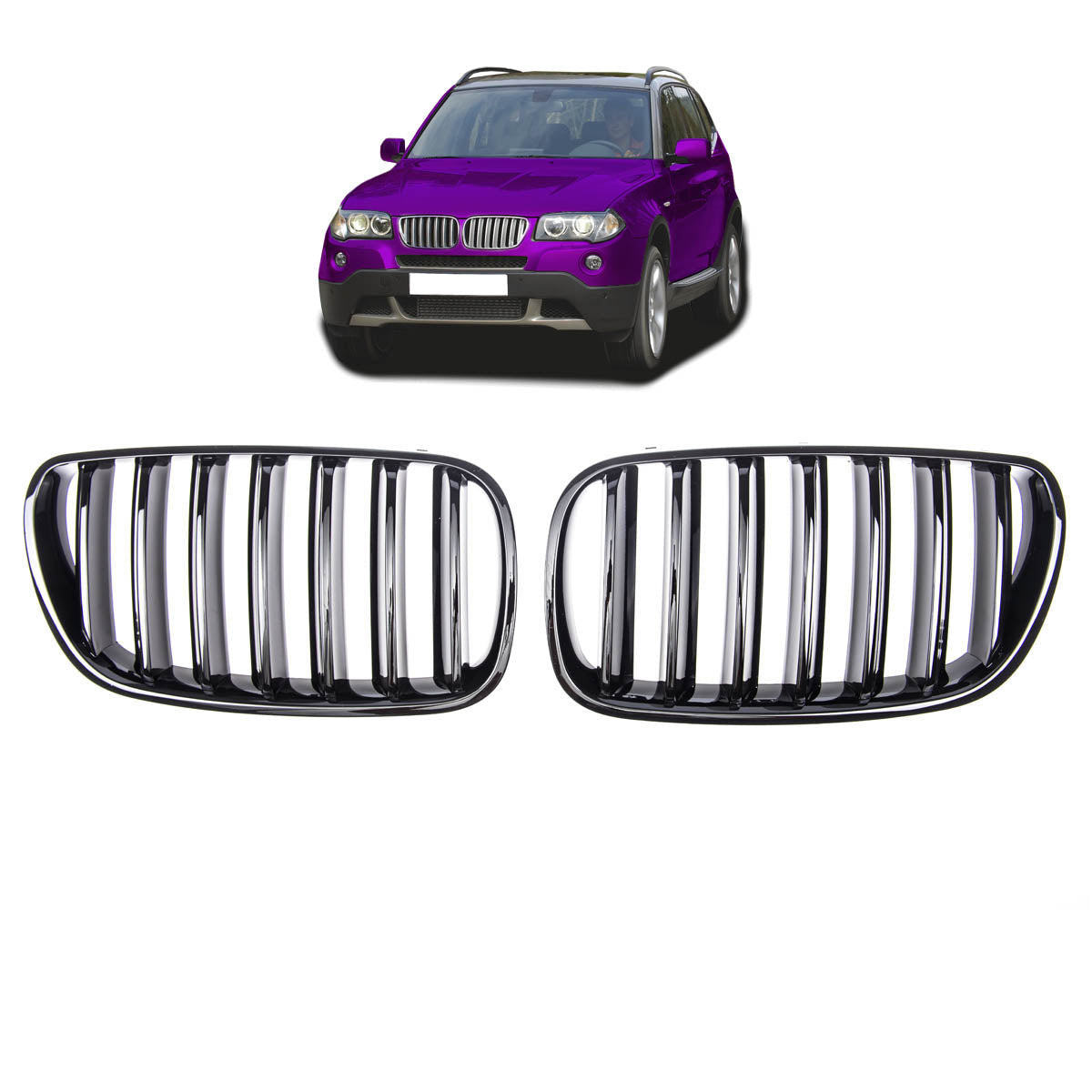 Front Grille Single Line Gloss Black passend für BMW X3 E83 2006-2010 – Bild 1