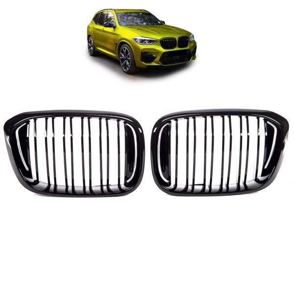 adapté pour BMW X3 X4 G01 G02 CALANDRE DOUBLE LAME NOIR BRILLANT